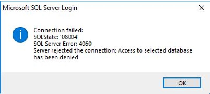 SQL server Error 4060