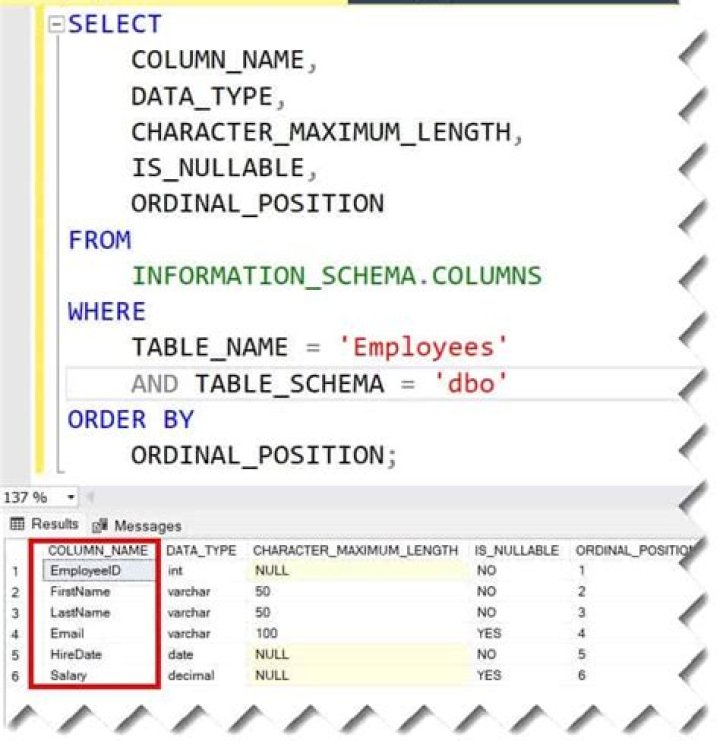 SQL statement to get column type