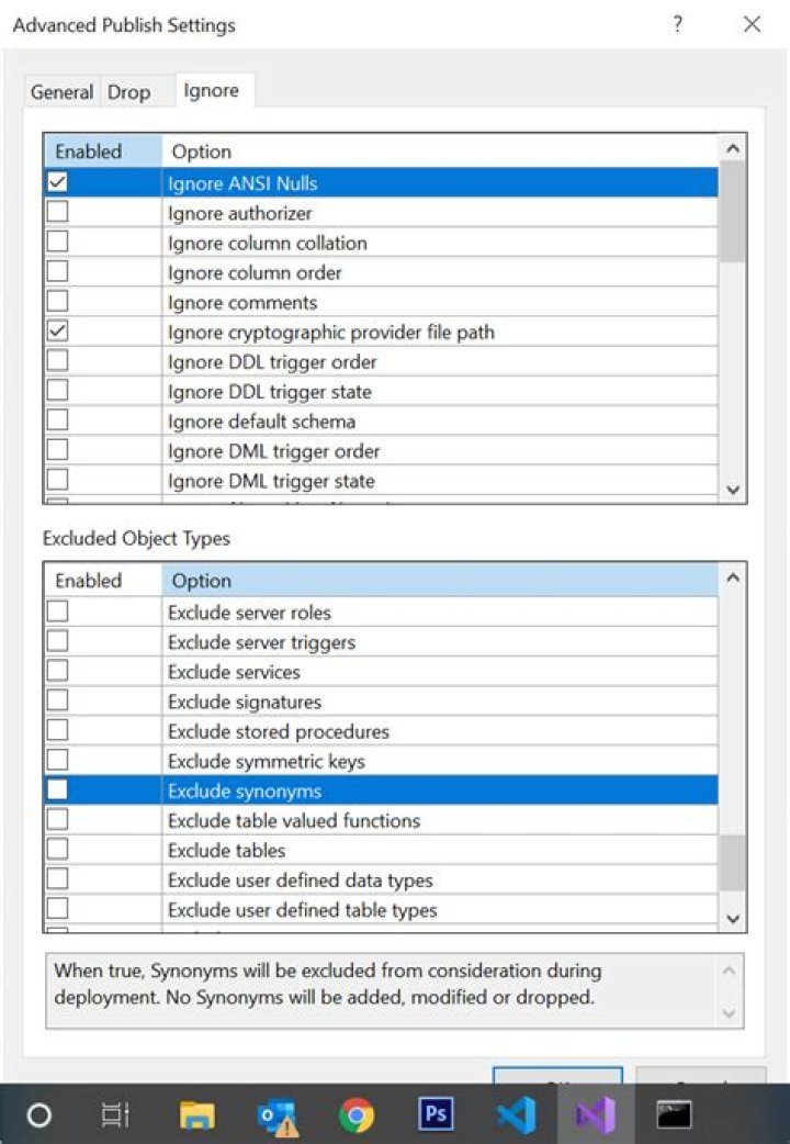 SSDT Prevent Synonym Dropping on Publish
