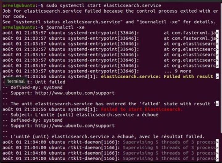 start service elasticsearch failed