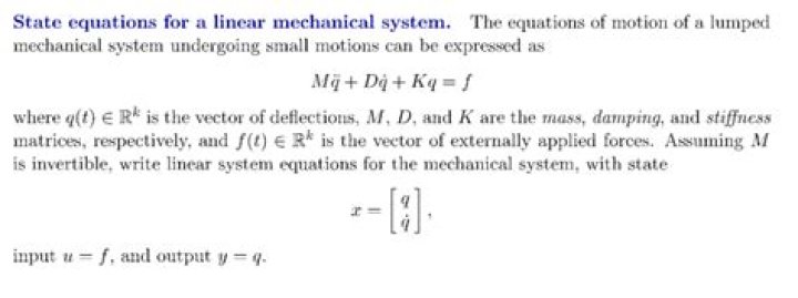 State equations for a linear mechanical system