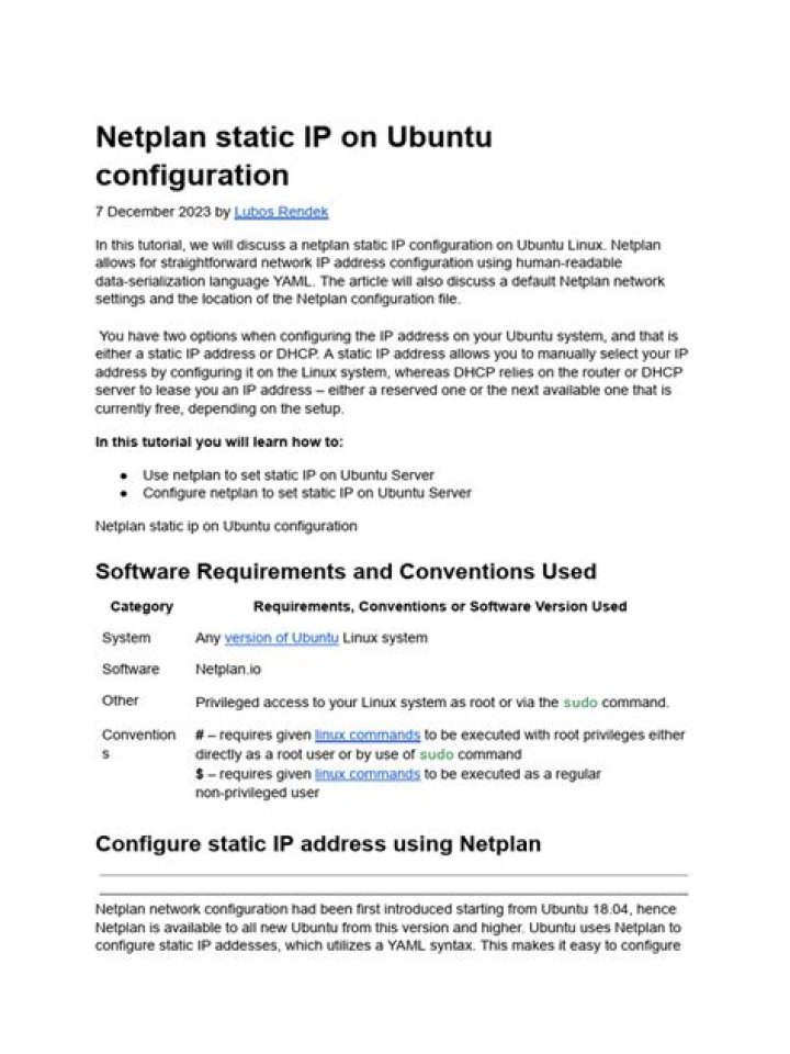 Static IP with NetPlan