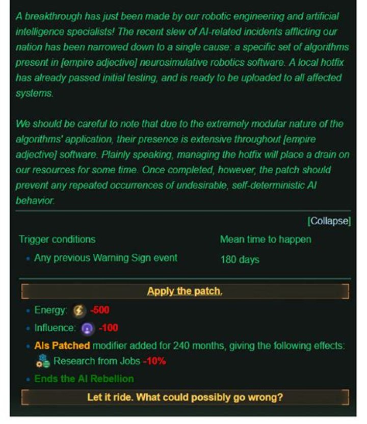 Stellaris: AI rebellion - Changing AI rights after preventing rebellion?