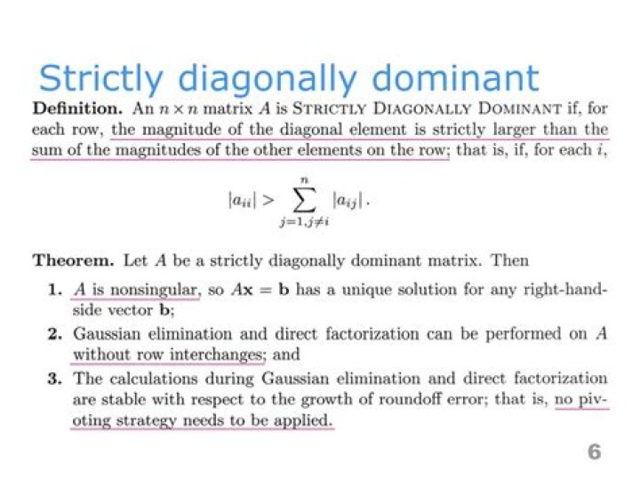 strictly diagonally dominant matrices in numerical