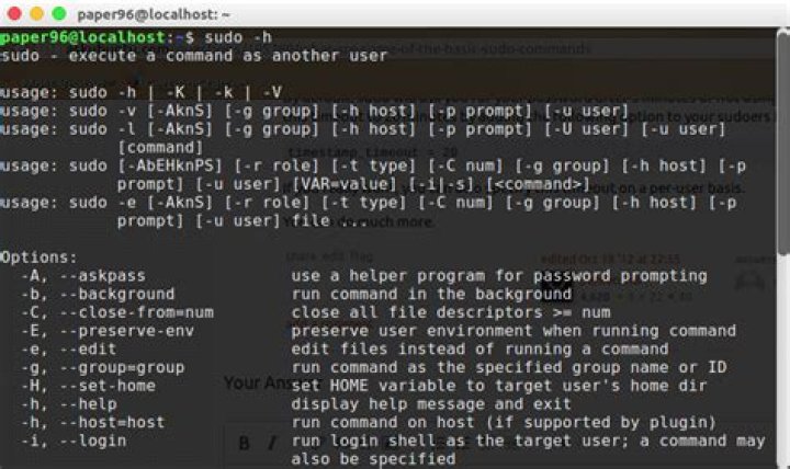 sudo -h in terminal