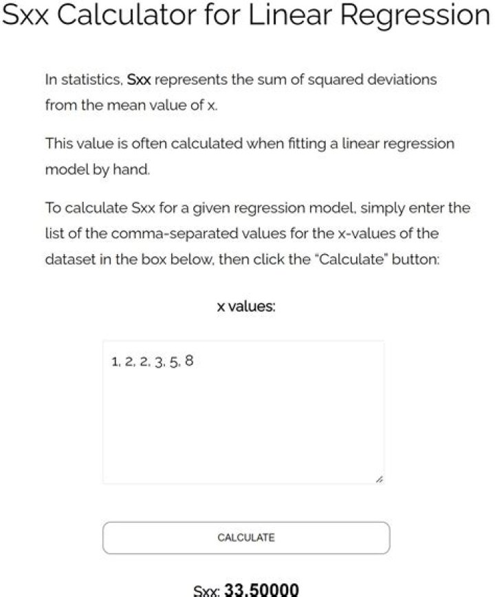 Sxx in linear regression
