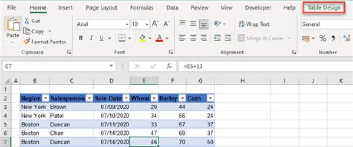 Table Designer tool tab