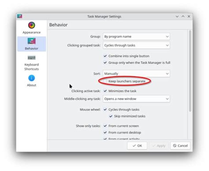 Task manager widget settings