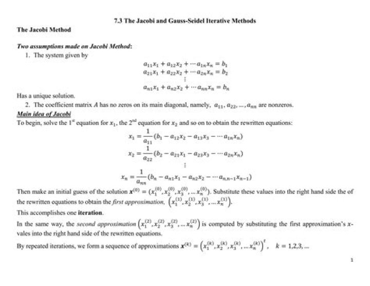 The Convergence of Jacobi and Gauss-Seidel methods