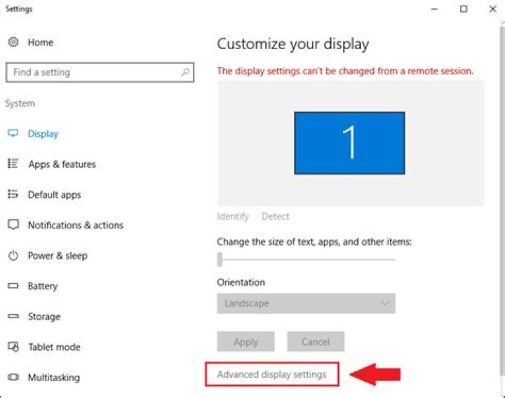 The display settings can't be changed from a remote session