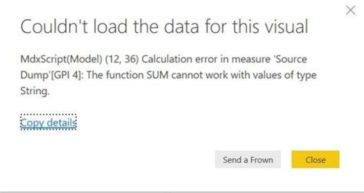 The function SUM cannot work with value of type string Power BI