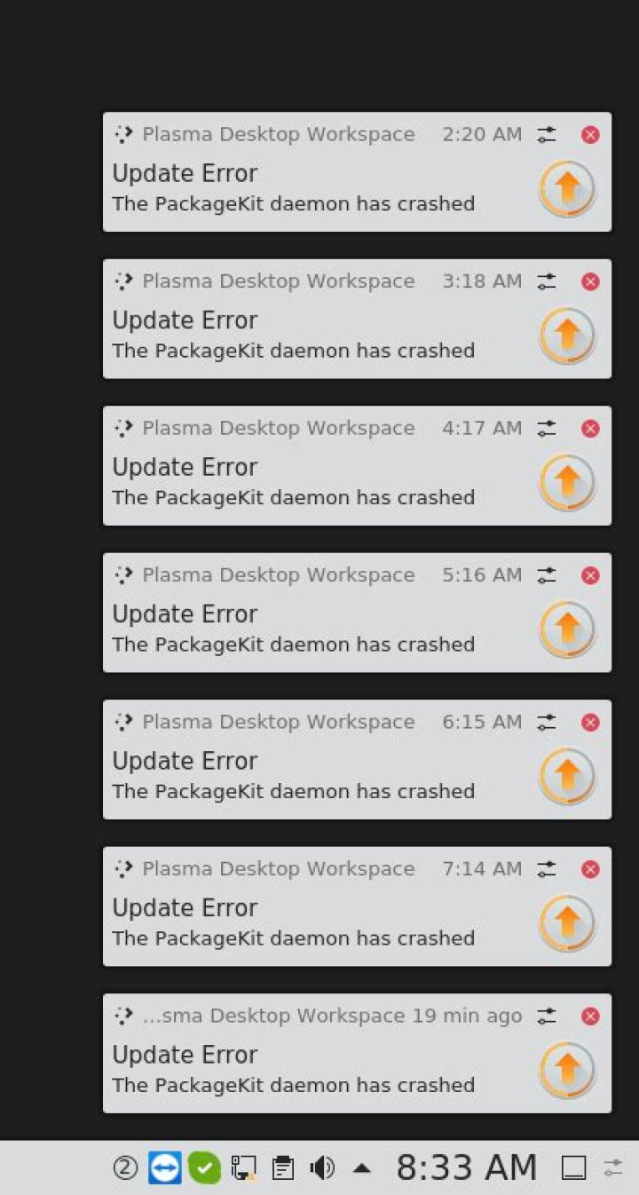 The PackageKit Deamon has crashed