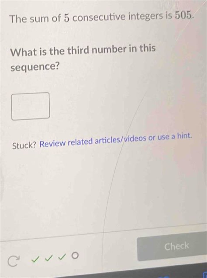 The Sum of 5 Consecutive Integers is 505, what is the Third number in this Sequence?