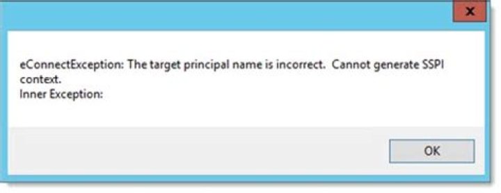 The target principal name is incorrect. Cannot generate SSPI context