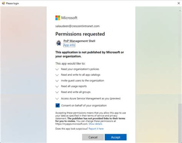 The user or administrator has not consented to use the application - Send an interactive authorization request for this user and resource