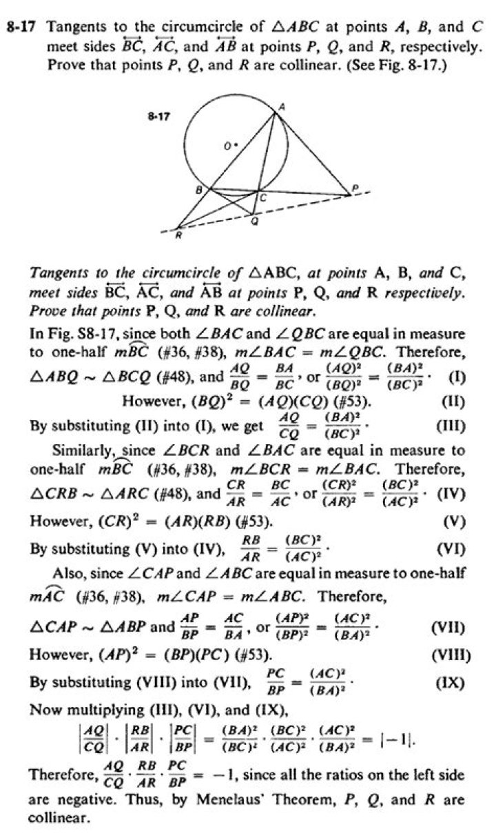 Three tangents meet opposite edges in collinear points
