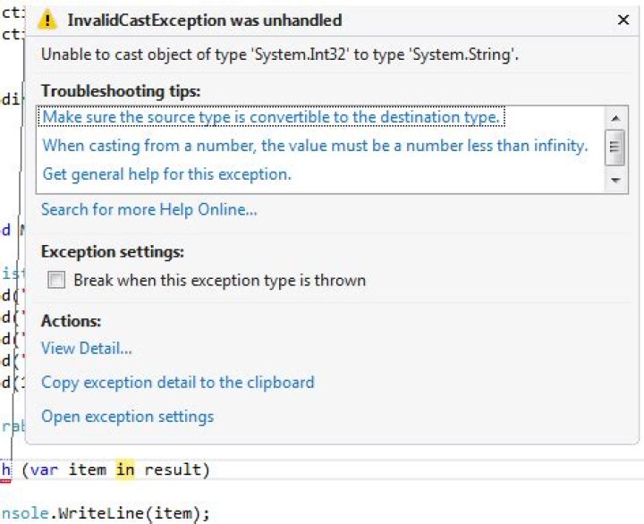 Unable to cast object of type 'System.Int32' to type 'System.String' in DataReader.GetString()