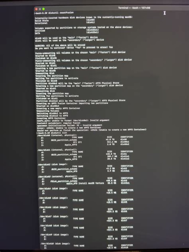 Unable to format disk: Invalid argument