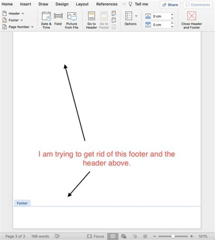 Unable to get rid of the header and footer in Microsoft Word Mac