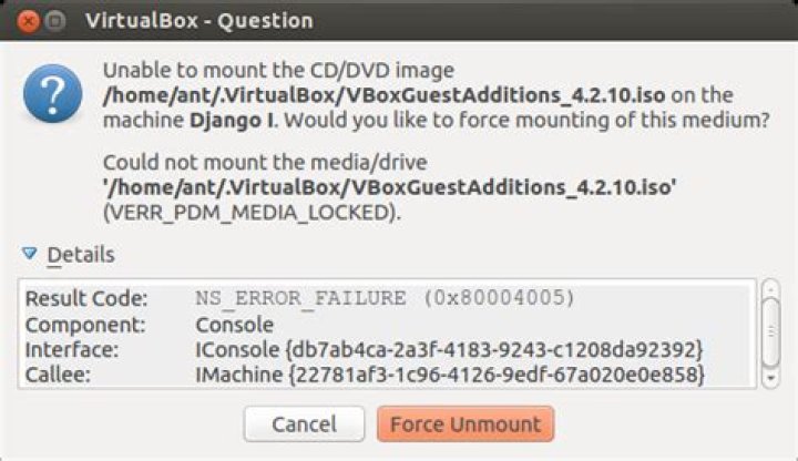 Unable to mount the CD/DVD image on VirtualBox