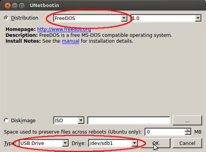 UNetbootin options screenshot