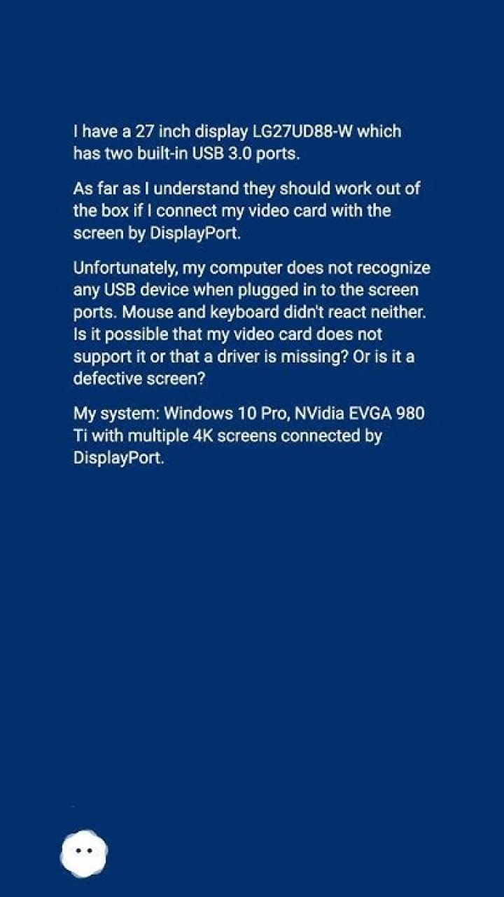 USB ports in LG27UD88-W computer display not working