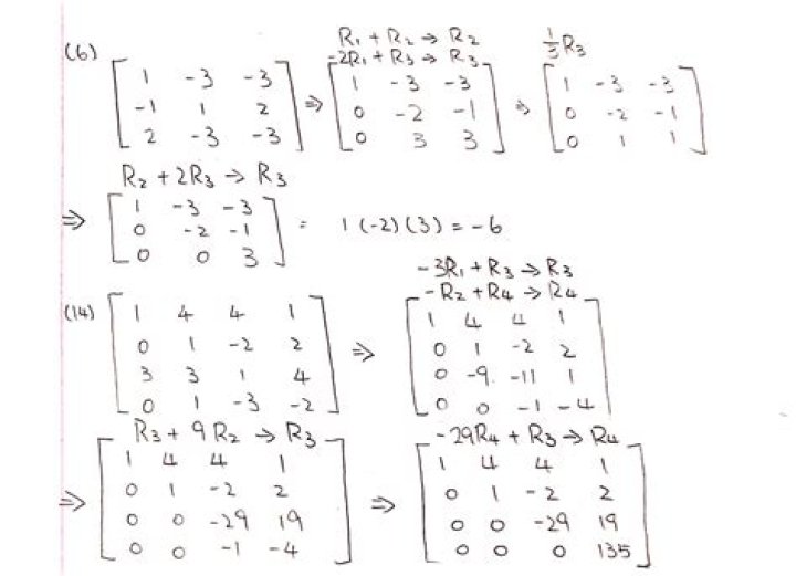 Use the method of elimination to evaluate the determinants