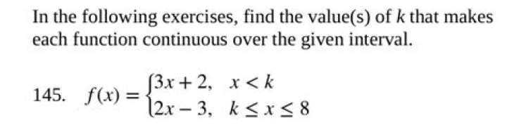Values of k that make piecewise function continuous