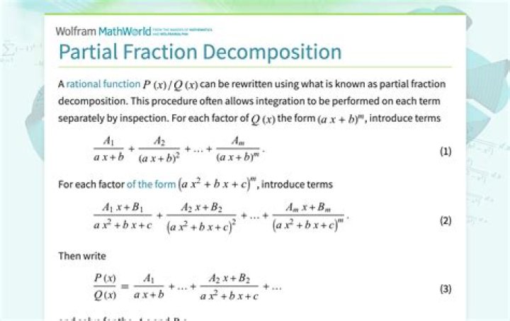 Values tried for partial fraction decomposition