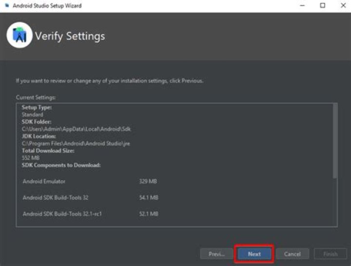 Verify Android studio installation settings