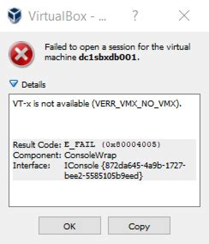 VirtualBox VERR_VMX_NO_VMX