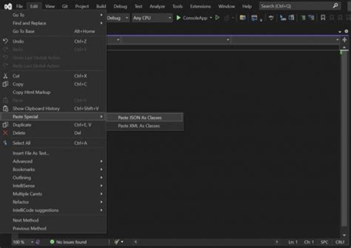 Visual Studio Paste JSON as Classes screenshot