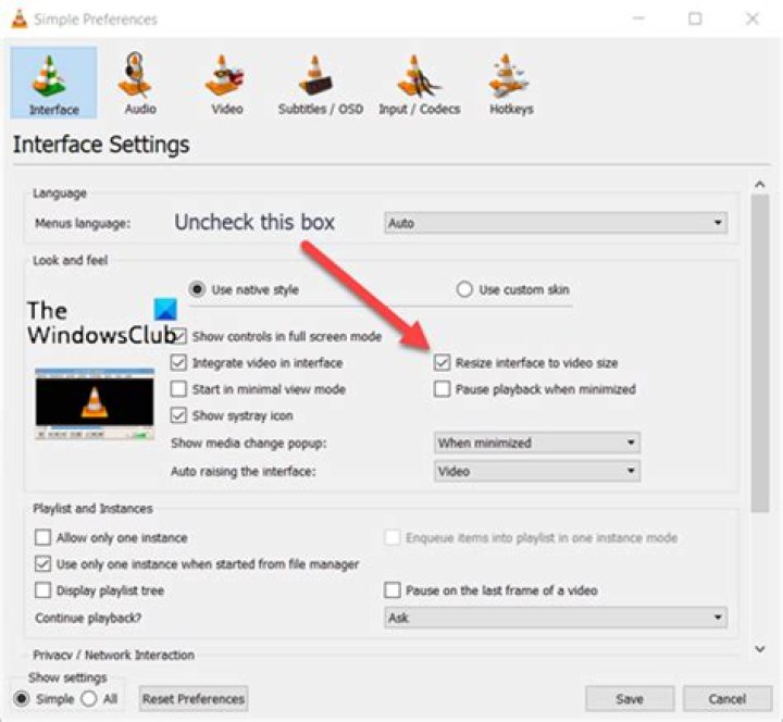 VLC auto adjust window size to video size