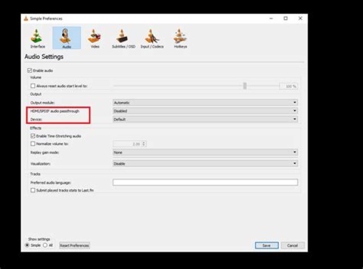 VLC missing audio passthrough options
