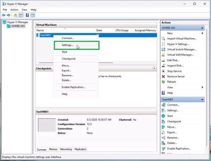 VM settings