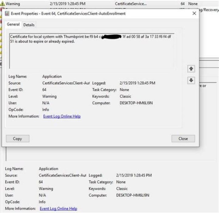 Warning CertificateServicesClient-AutoEnrollment in event Viewer