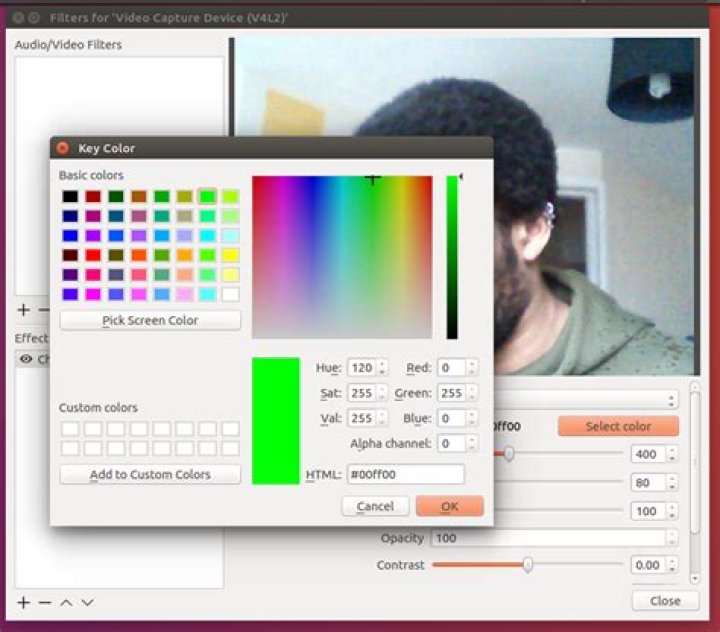 Webcam software with live chroma keying/green screen