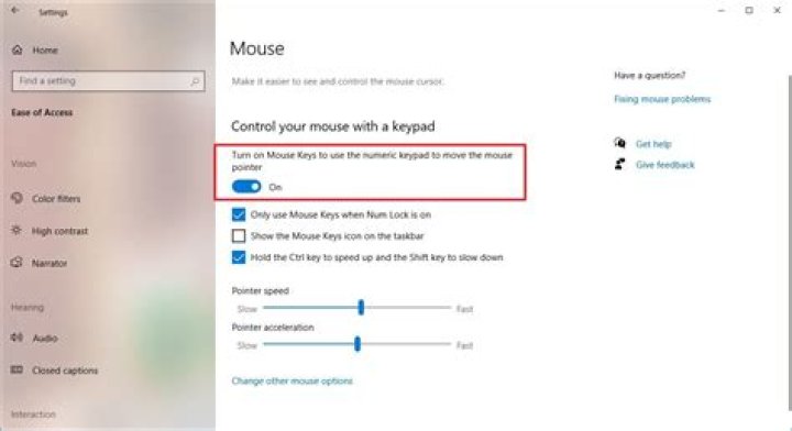 What's the right mouse button on the keypad for Mousekeys?