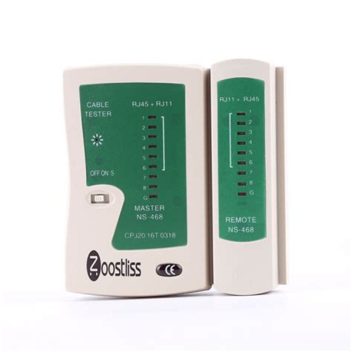 What does single flashing LED on Ethernet cable tester indicate?