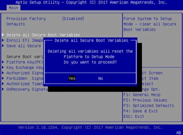 What happens if you delete all secure boot variables?
