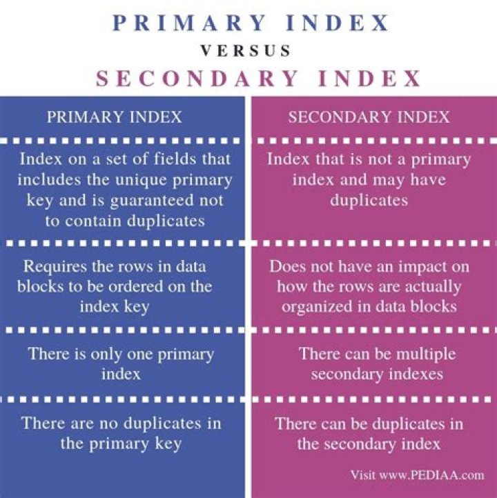 What is difference between primary index and secondary index exactly? [duplicate]