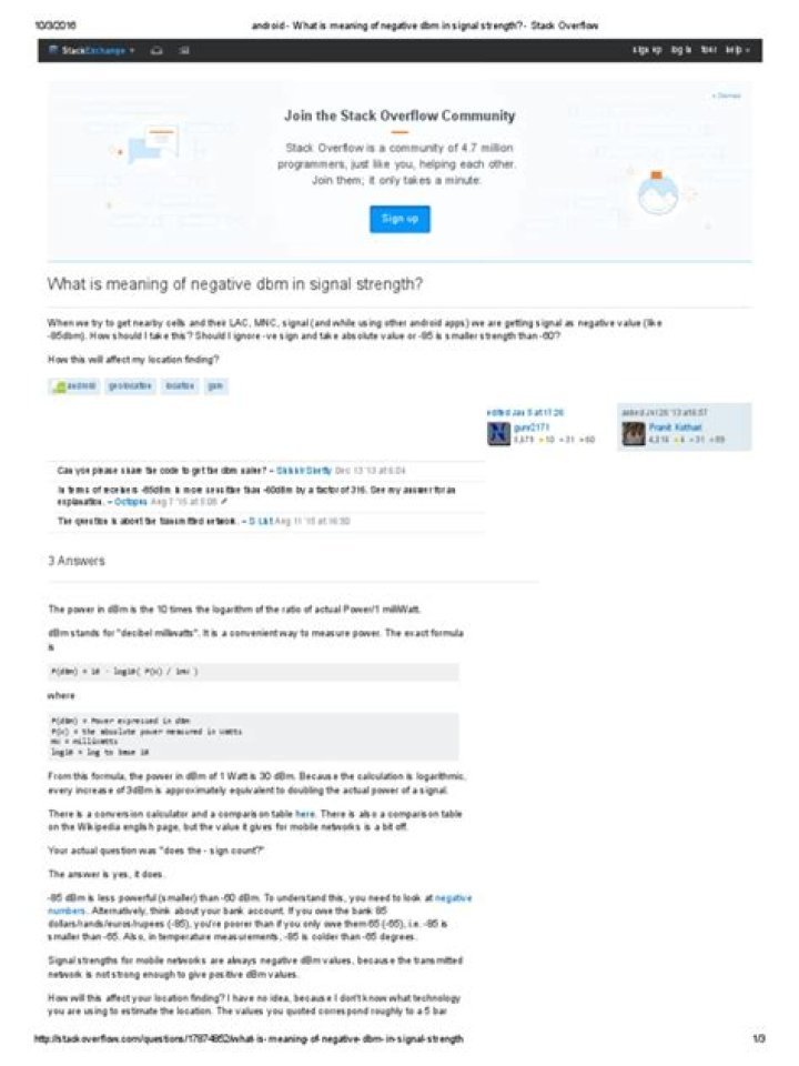 What is meaning of negative dbm in signal strength?