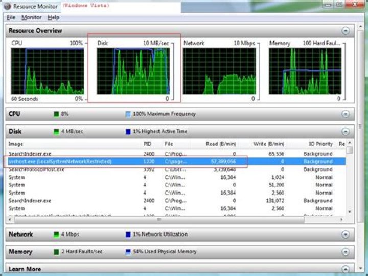 What is svchost.exe (LocalSystemNetworkRestricted) when I see it in the Resource Monitor in Windows vista and why is it slowing me down?