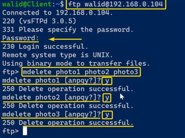 What is the FTP Command for deleting multiple files as once?