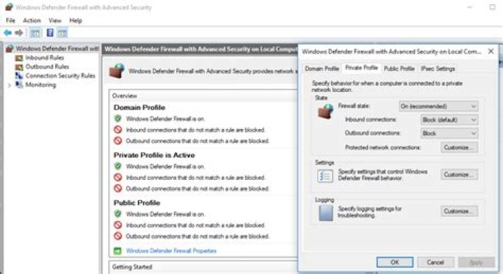 What traffic does Block(default) option block in Windows Firewall