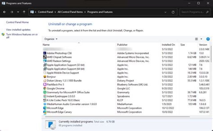 Where can I find the location of folders for installed programs?