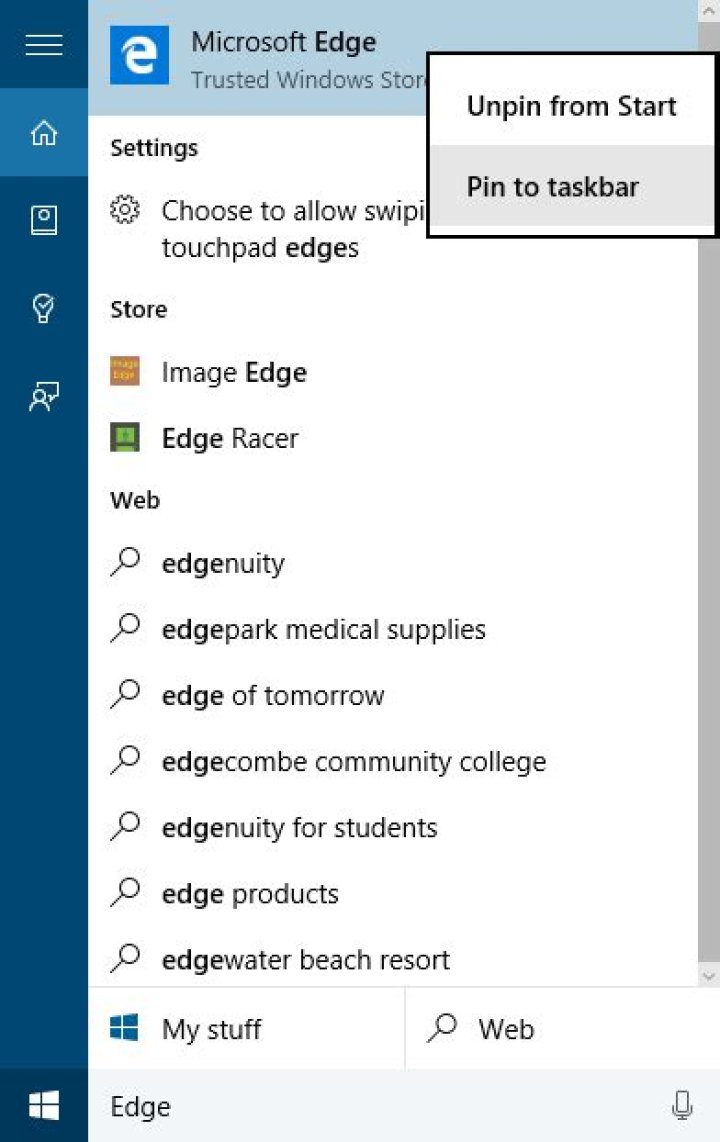 Where is Microsoft Edge located in Windows 10? How do I launch it?