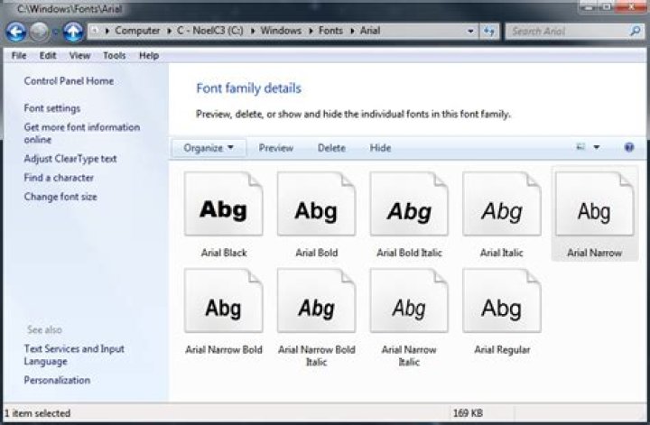 Where is the Arial Narrow font on Windows?