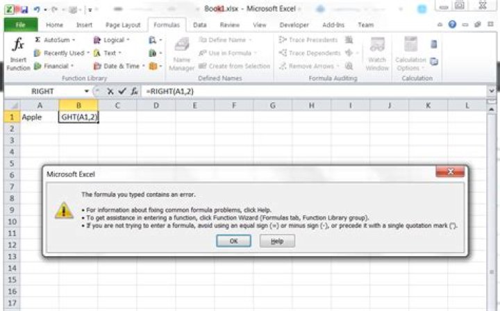 Why does this Excel RIGHT function not work?