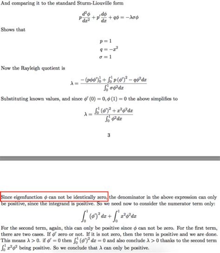 Why eigenfunction cannot be identically zero in this question?